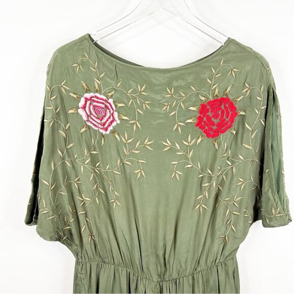 Anthropologie Seen Worn & Kept Floral Embroidered Satin Jumpsuit S Green - Picture 5 of 10